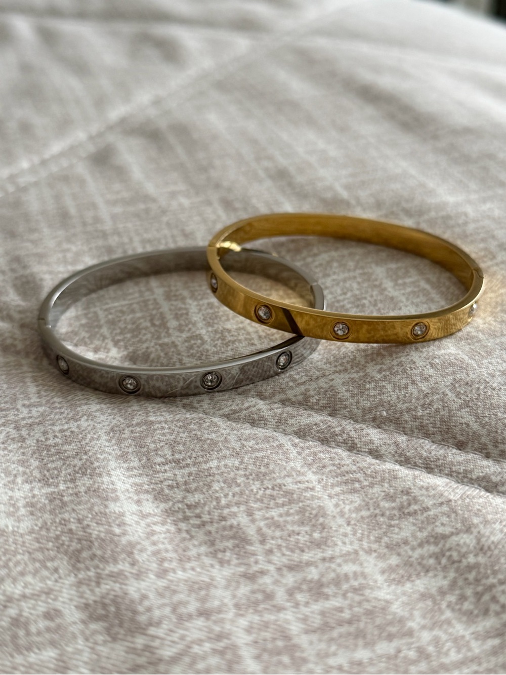 Classic Gold and Silver Crystal Accent Bangle Set - Women's Jewelry